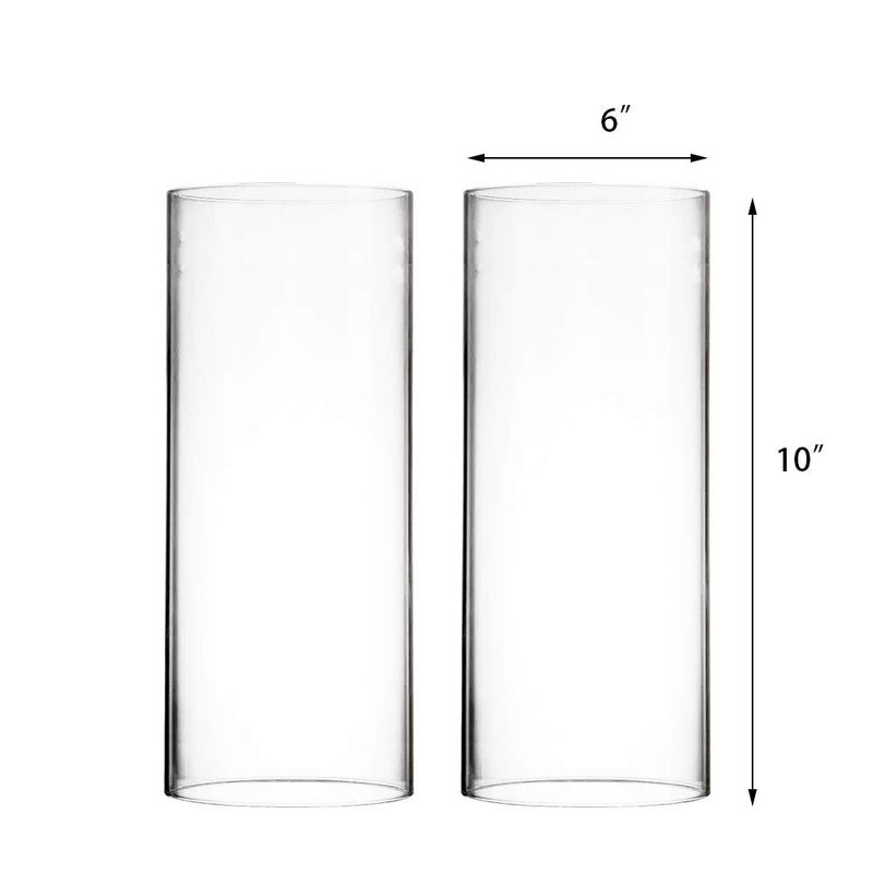 CYS EXCEL 2 PCS (H:10" D:6") Open Ended Glass Hurricane Candleholder Tube Shade | Multiple Size Choices Open Flame Candle Chimney Tube Cover | Bottomless Cylinder - Image 2